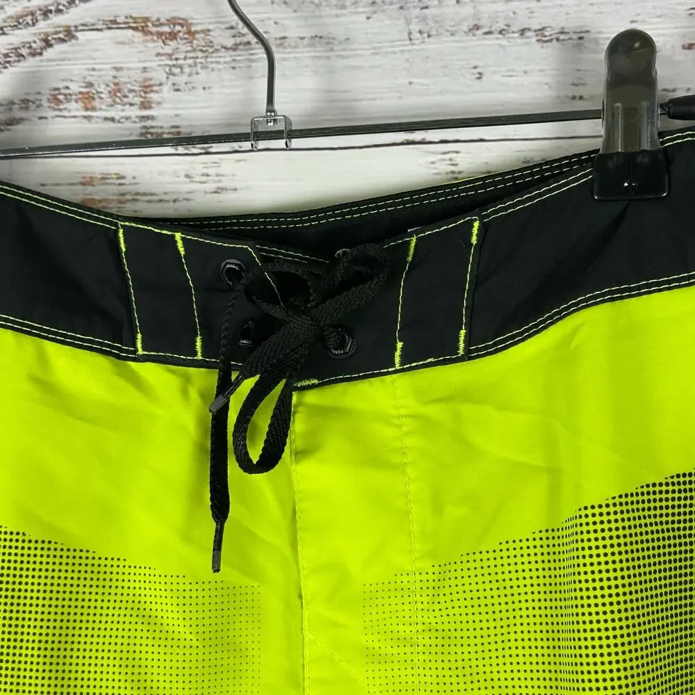 Y2K Fox Racing Boardshort Yellow Teal Black Surf Retro Back Graphic Logo Mens 32